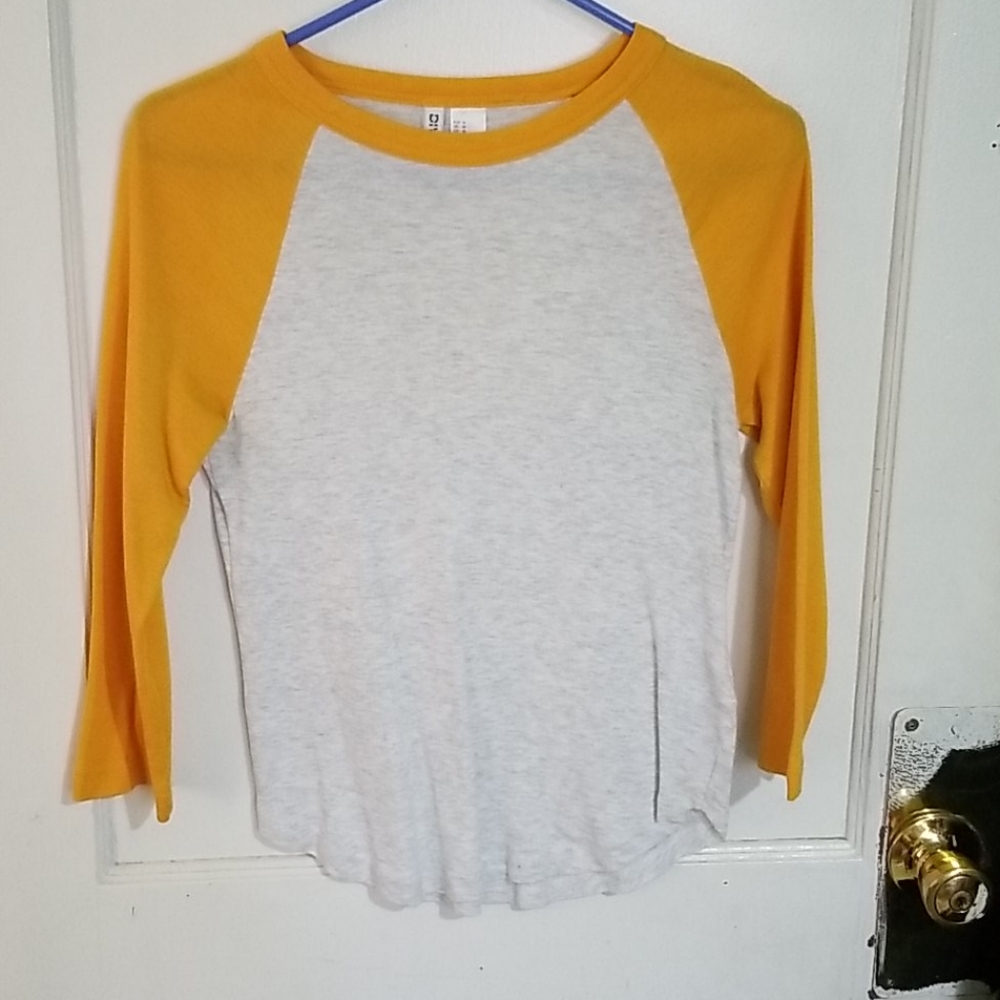 Mustard yellow and grey raglan top